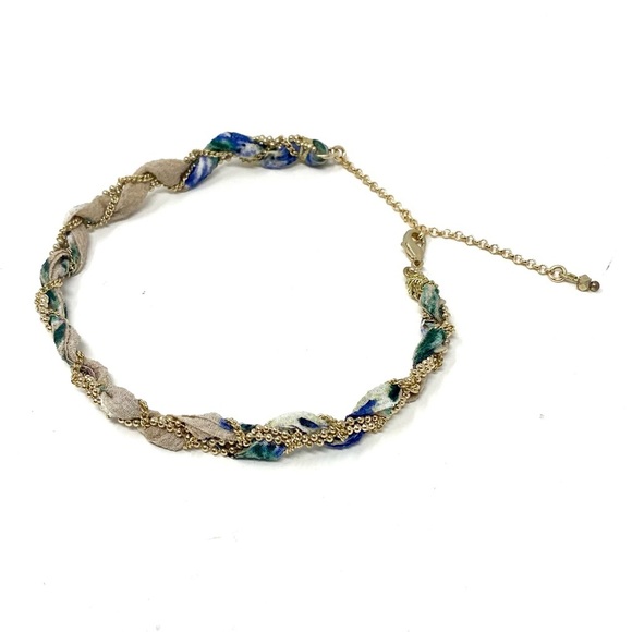 Free People Jewelry - New Free People Braided Bandana Bead Anklet Gold Tan Blue